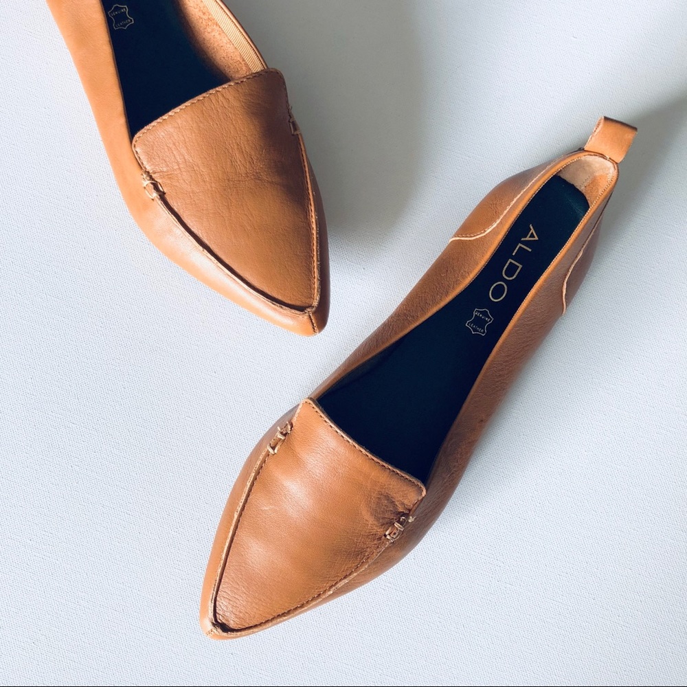 Aldo Pointy Toe Tan Leather Flats